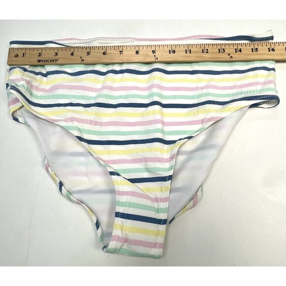 COCOFREE Womens XL Pastel Stripe Puff Sleeve Bandeau High Waist BIKINI Swimsuit - Picture 5 of 8